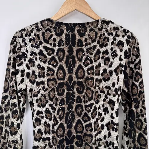 Vintage MSK Crossover Top Womens Small Brown Animal Print Mob Wife Beaded Sequin