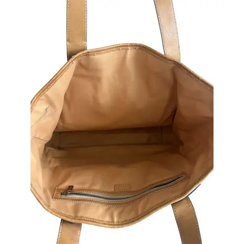 CELINE Vintage Tan Blue Macadam Tote Shoulder Bag