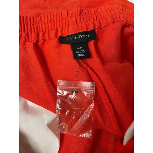 Lane Bryant  Linen Blend Tangerine Shorts Flat Front Elastic Back Sz 26/28 NWT