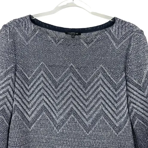 Lafayette 148 New York Sz M Women's Gray Blue Loose Open Knit Semi Sheer Sweater