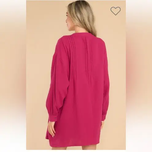 Entro  So Blissful Dark Fuchsia Cotton Gauze Dress Wide Sleeve Pockets Pink M NWT