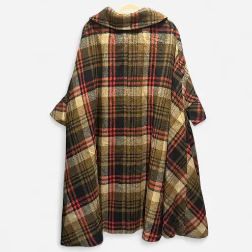 Vintage 70s Heavy Wool Tartan Plaid Classic Heritage Preppy One Size Cape Brown