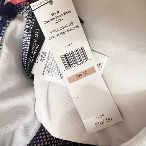 Carmen Marc Valvo One Piece Bathing Suit Cut Out Panels NEW Size 12 Maritime