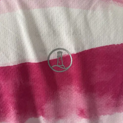 Lands End Shirt Womens Small Pomegranate White Striped Gradient Athletic Tee Pink