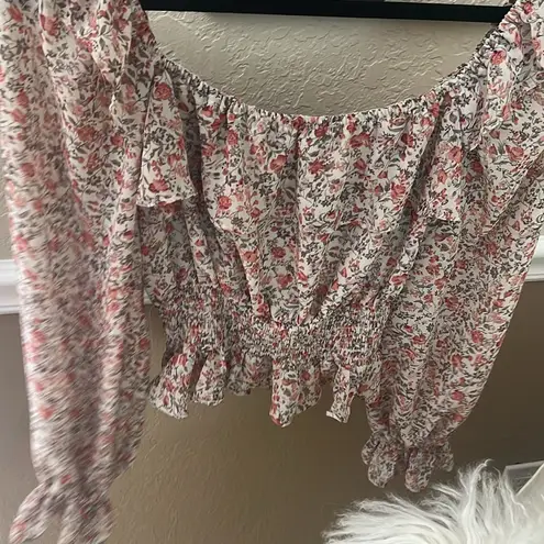 Boheme Cream Ruffled Smocked Blouse with Tie Front White