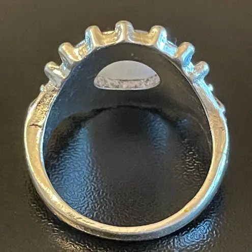 Round simulated opal silver plated ring size 6.5