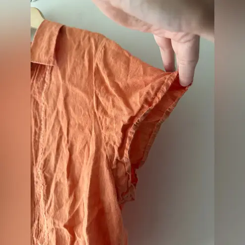 J. Jill Orange Peachy 100% Linen Button Down Top Size 2X