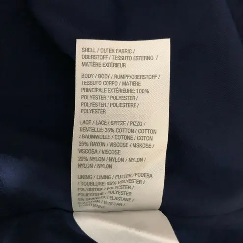 Isaac Mizrahi Live! Bi-Color Clipped Dot Peasant Blouse Lace Trim Navy Blue 10