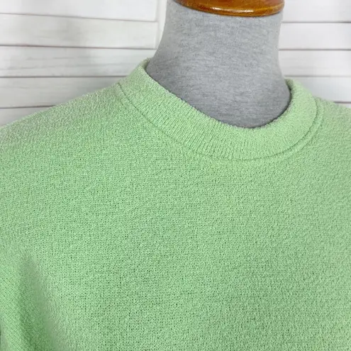 Exist Fleece Lined Terrycloth Knit Crew Neck Sweatshirt Lime Green Small