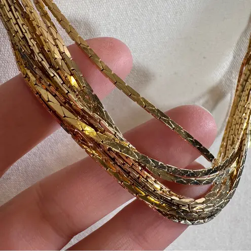 Vintage Gold Tone Multi Chain Herringbone Necklace Womens Jewelry Classic