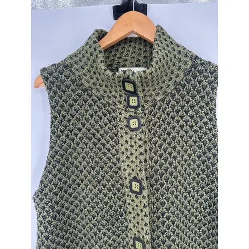 Habitat Box Button Front Sweater Vest Green Oversized Artsy Tunic Style Size L