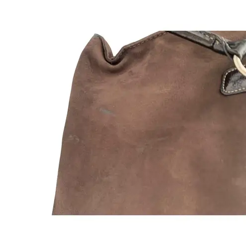 Sag Harbor Brown Shoulder Bag With Patent Leather Trim & Dual Handles