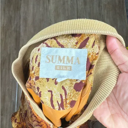 SUMMA SILK Silk Bomber Jacket Vintage Safari Print 90s artsy maximalist Boho Brown Size XL