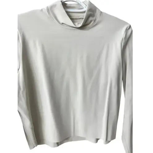 Nike  Cropped Raw Hem Long‎ Sleeve Mock Neck Cream White Running Top