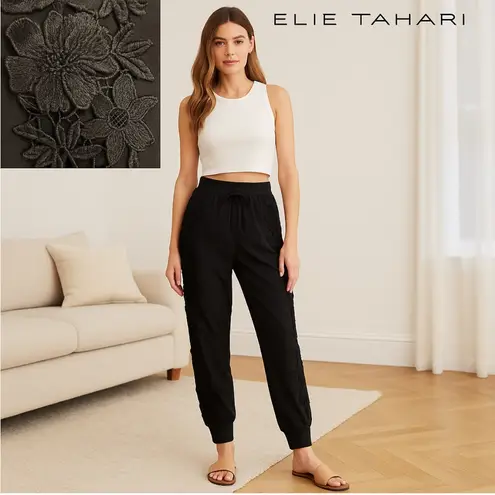 Elie Tahari Black Lace Detail Jogger Pants Women’s Size Medium