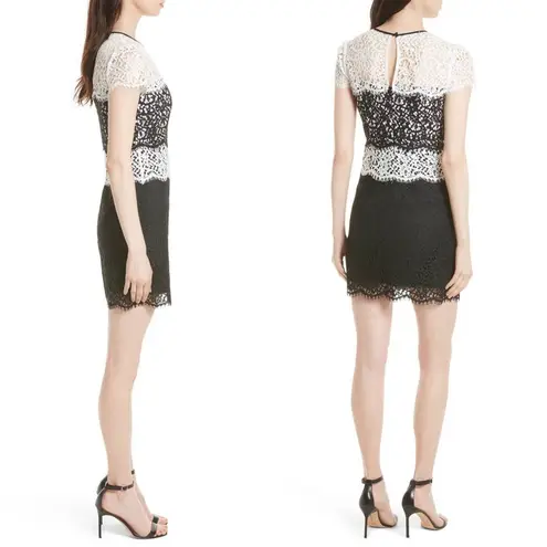 Milly • Gabrielle Dress color block lace two tone sheath black white cocktail