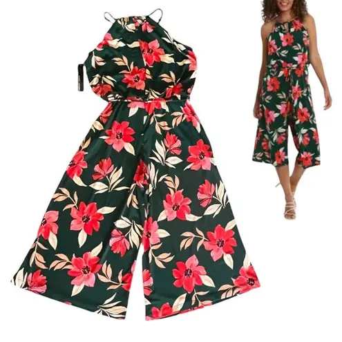 Maggy London NEW Floral CROPPED JUMPSUIT Women's 2 Hawaiian Print Green Pink NWT