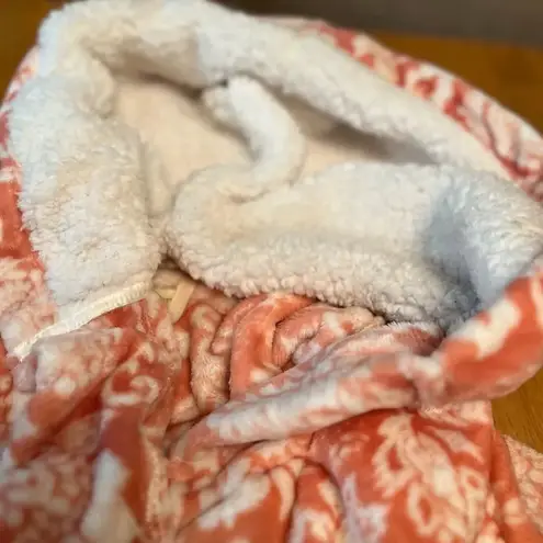 World Market faux Sherpa hooded fleece robe in coral. One size fits most.