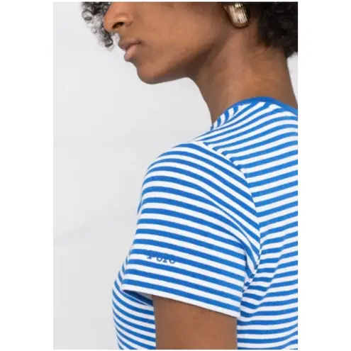 Ralph Lauren Polo  Striped Short Sleeve T Shirt Dress In Keel Blue White