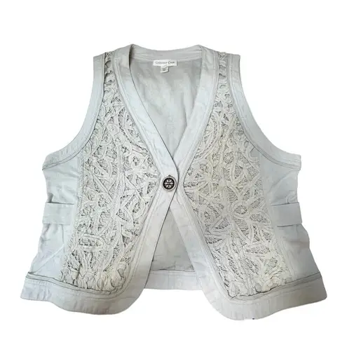 Coldwater Creek Lagenlook Taupe Beige Linen Cotton Crochet Vest Sz 10