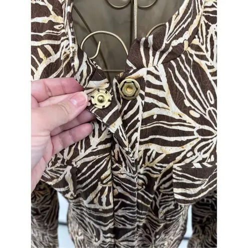 ANTHRACITE BROWN WHITE PRINT BUTTON FRONT LONG SLEEVE JACKET Women’s Size 8
