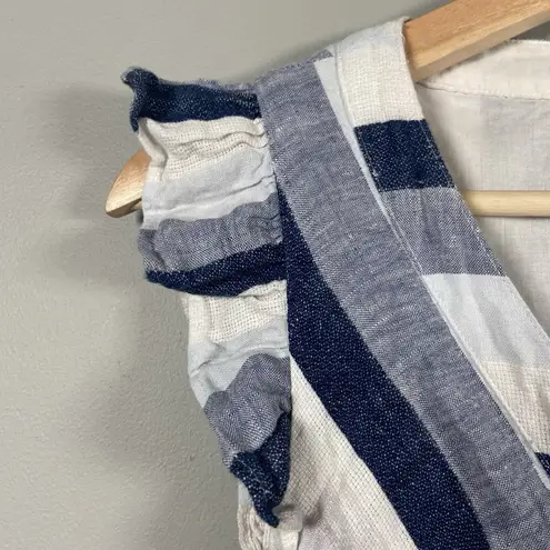 Point Sur J Crew Blue Striped Linen Front Button Blue Summer Midi Dress Size 4P