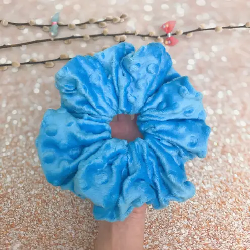 Jumbo Scrunchie Minky Blue Dimple Dots Giant Scrunchie