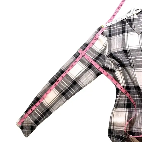Veronica Beard Plaid High Low Hidden Button Flannel Long Sleeve Black White US 6