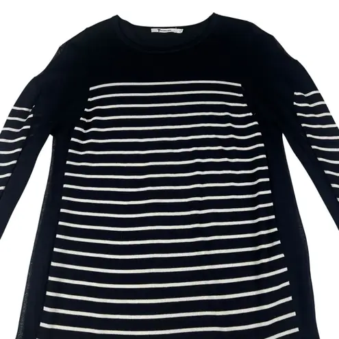 T Alexander Wang Side Sheer Panels Striped Lightweight Long Sleeve Sweater Blue Size M