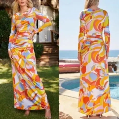 Boston Proper Sequin Cutout Neckline Ruched Maxi Dress