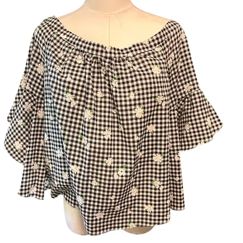 MM by My Michelle NWT Women Crop Top SZ Large 3/4 Bell Tie up Sleeve Shirt Boho Black