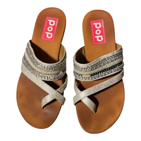 Popsugar POP silver strap thong sandals walking shoes