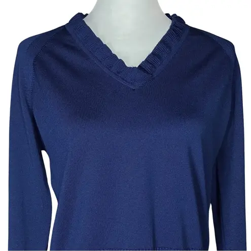 Givenchy 60s 70s Vintage Sport Preppy Blue V-Neck Ruffle Sweater. S/M. Old Money