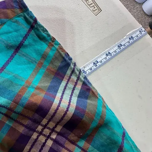 Eshakti Woven Check Mixed Media Midi Dress Faux Wrap Plaid Purple & Blue Size L