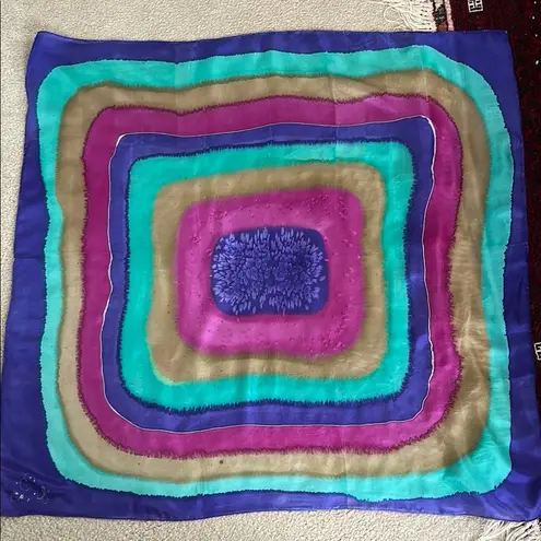 Vintage 1990 Vibrant Multicolor Large Silk Square Scarf Purple