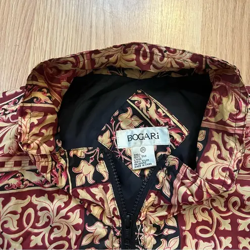 Vintage Bogari 100% Silk Windbreaker Bomber Jacket Women’s Size 2X Red Retro Zip