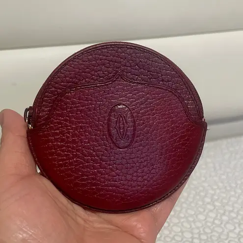 Cartier Elegant Burgundy Leather Coin Pouch