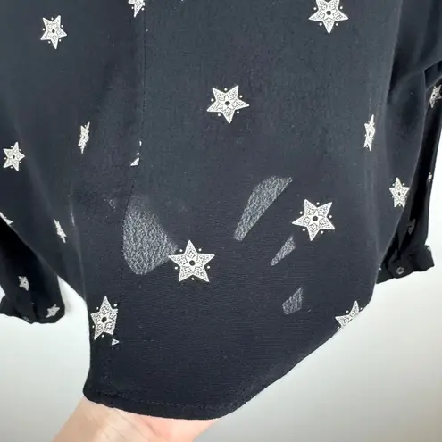 Rails Sloane Star Print Button Down Tie Front Top Women's Large Black Celestial
