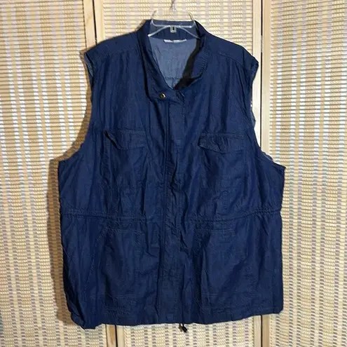 Woman Within Dark Blue Denim Zip and Snap Front Vest or Sleeveless Top 26/28 2X