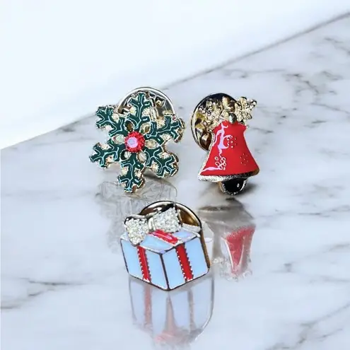 Set of 3 Christmas Enamel Lapel Pins NEW