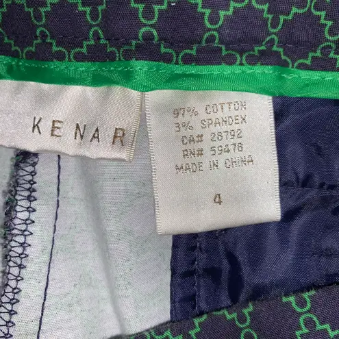 Kenar Shorts Womens Size 4 Blue Green Print Dressy Mid Rise 3.5 Inch w/ Pockets