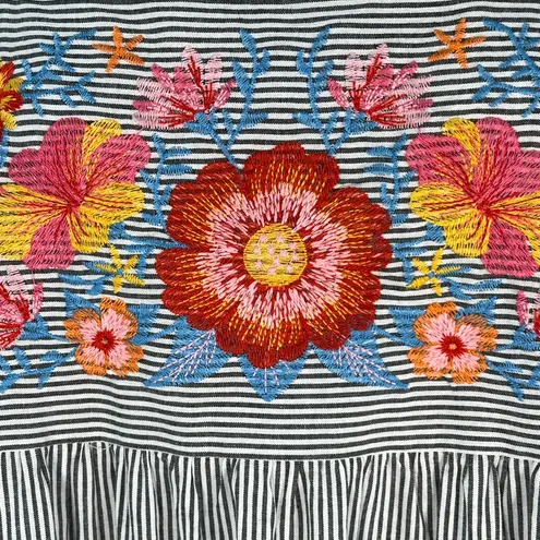 Savanna Jane White Striped Ruffled Dress Floral Embroidery Red Yellow Orange Pink Size L