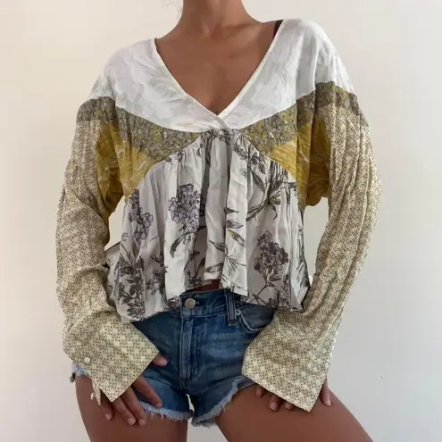 Free People Green White NWT Blouse