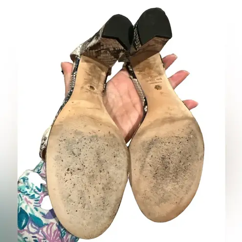 Stuart Weitzman  SWIFTY ANKLE STRAP SNAKESKIN OPEN TOE BLOCK HEEL 9