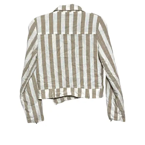Lulus Vacation Signature Taupe Ivory Striped Crop Moto Jacket Zip Front Women XS