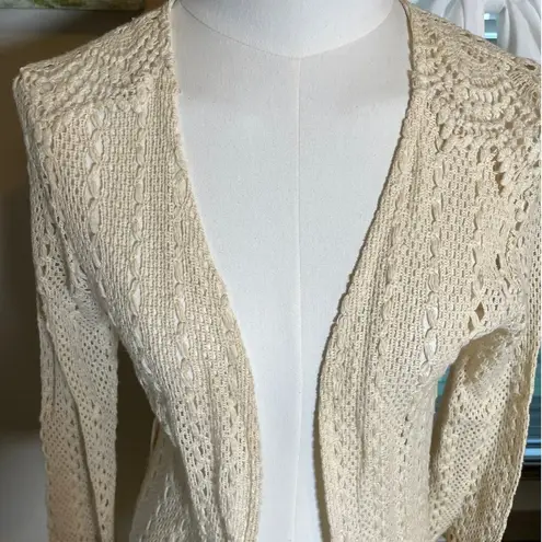 Karasoy Medium Cardigan Cream Cotton Blend Crochet Open Front Boho Festival