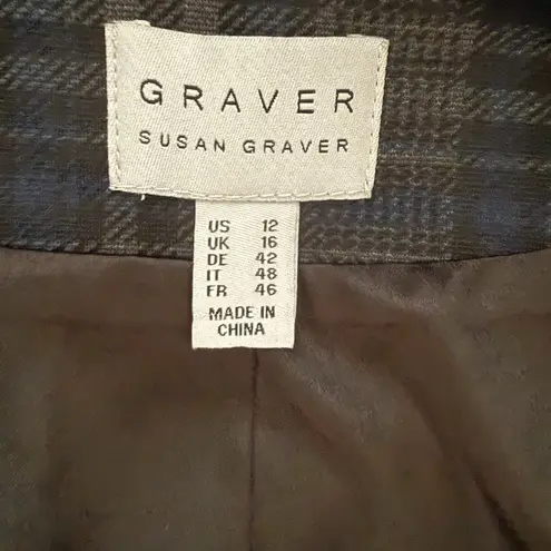 Susan Graver Double-Breasted Blazer Sz 12 Gray & Navy Plaid Office Career Staple