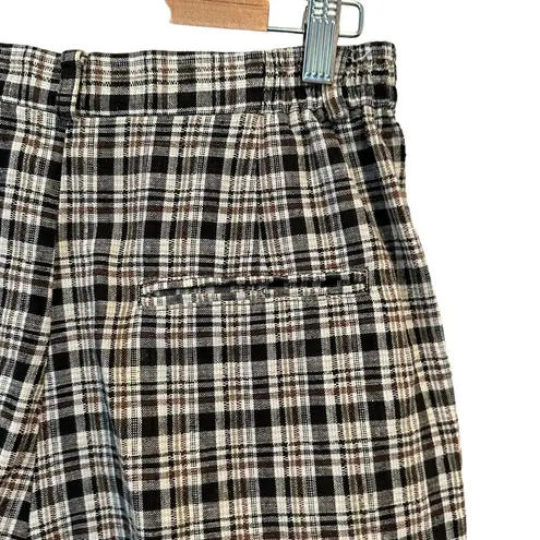 Bermuda Vintage Plaid Long High Waisted Mom Pleated Linen Cotton Blend  Shorts M