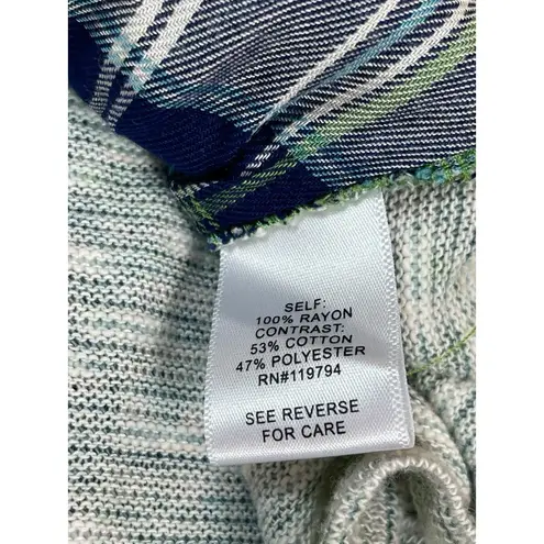 One World 2x Plaid Mixed Media Front Wrap Tie Neck Long Sleeve 2X NWT