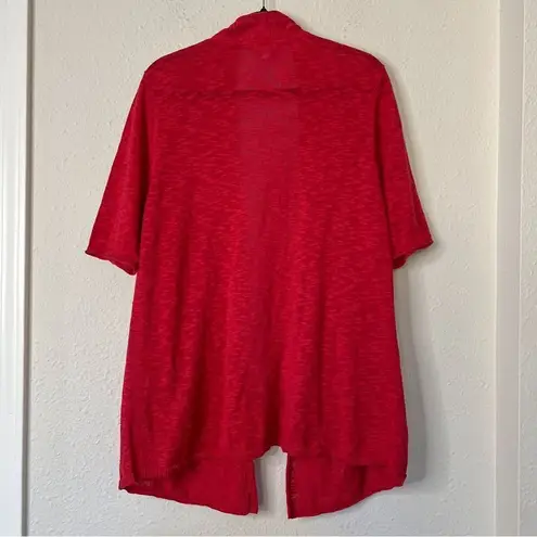J. Jill Linen Blend Short Sleeve Open Front Lightweight Cardigan Red Size Large